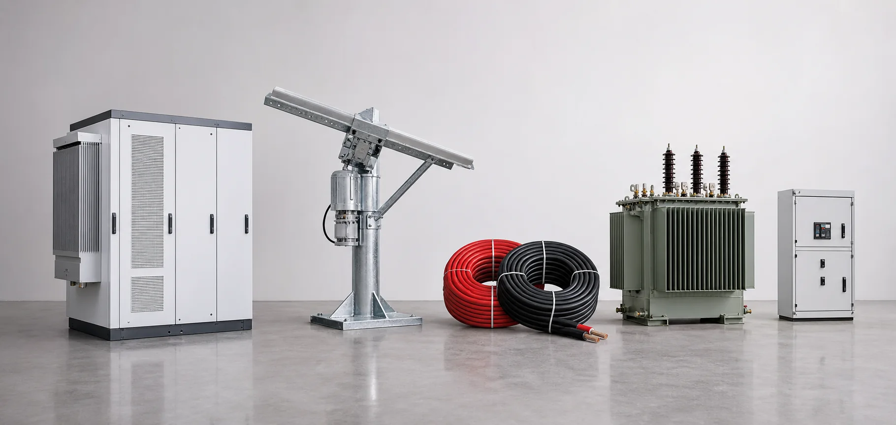 Solar inverter, tracker, cable, transformer and switchgear