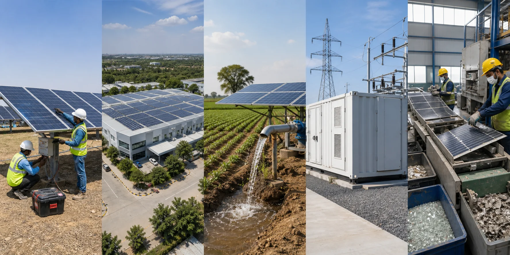 Utility solar EPC, rooftop, solar pump, battery storage and recycling